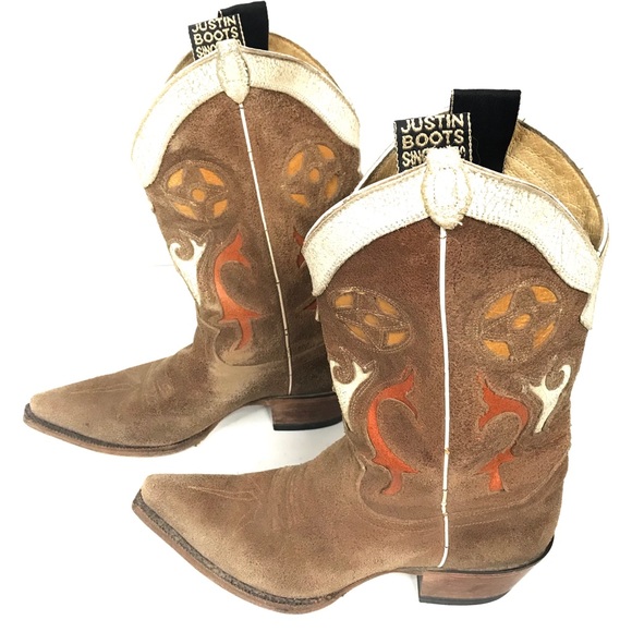 Justin Leather Cowboy Cowgirl Boots Size 8 - Picture 12 of 16